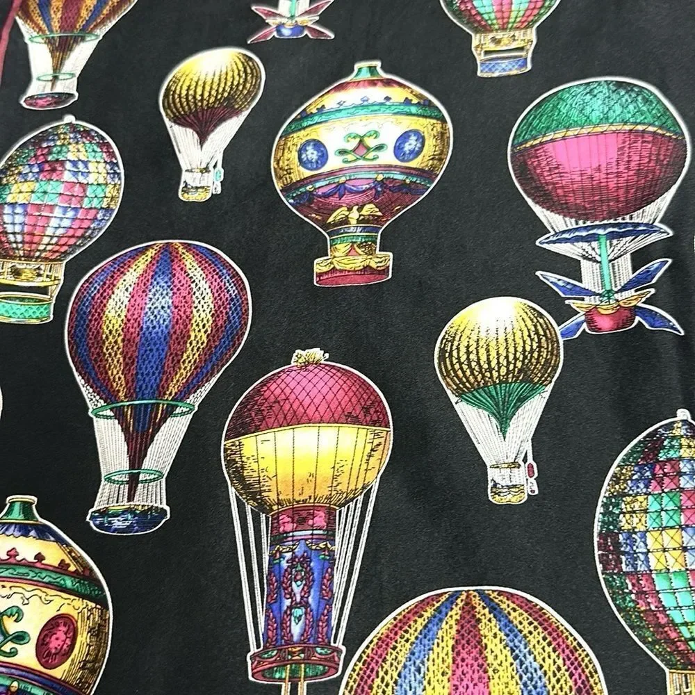 Hot Air Balloons Silk Scarf Black Rectangle 13.5x57” Hand Rolled made in Korea